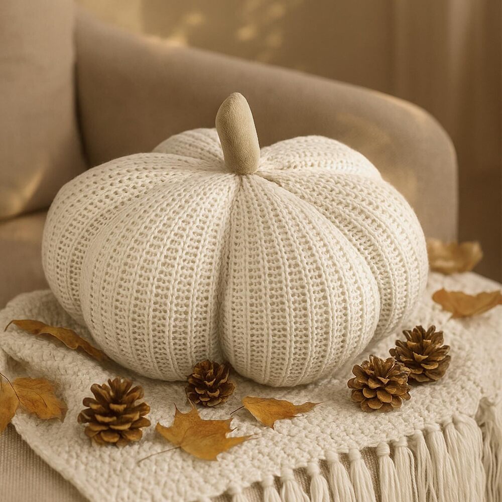 8813 Knit Pumpkins Pillows Fall Thanksgiving Round Pumpkin Throw Pillows